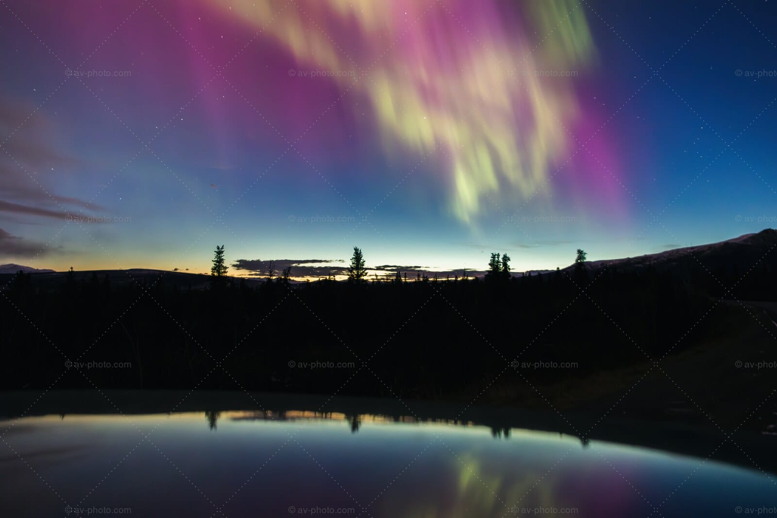 Aurora Over Still Pond
